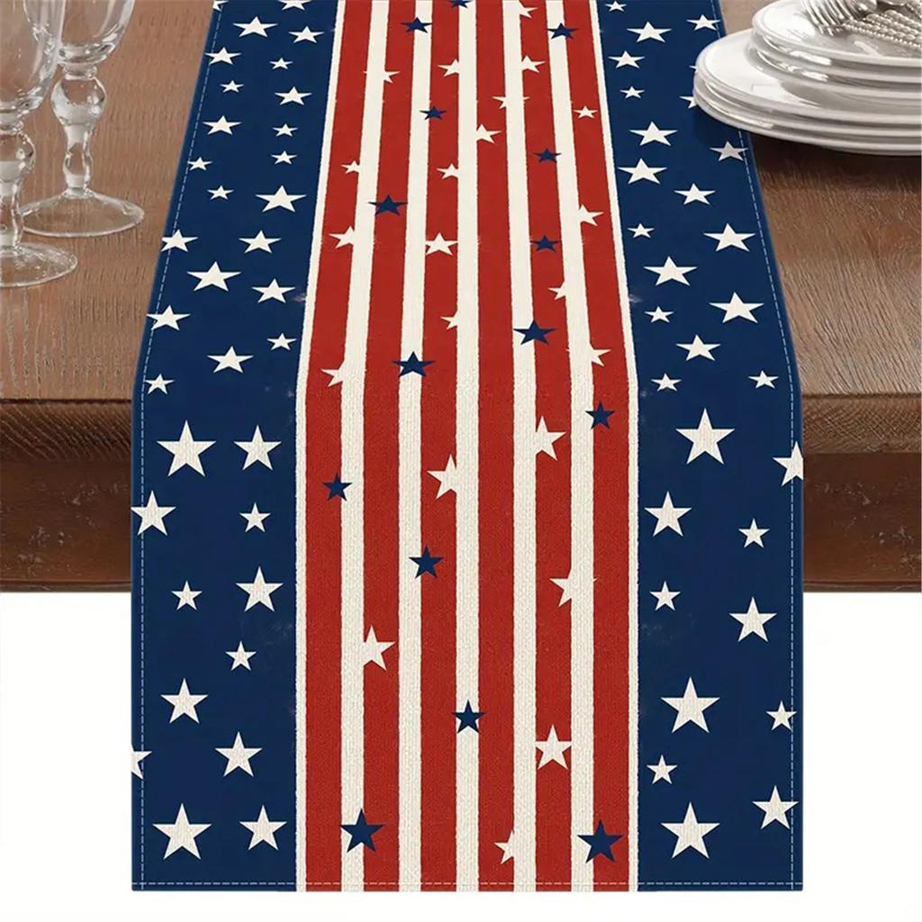 Linen Fabric Tablecloth 13x72In Vintage Independence Day Table Runner Slip-Proof Tablecloth for Placemats Table Cloth