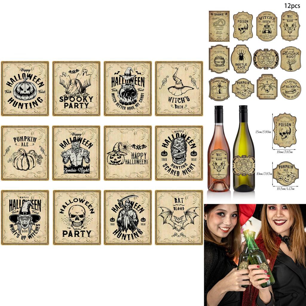 Halloween Vintage Bottle Stickers With Pumpkin Head Decor For Party Venue Decoration