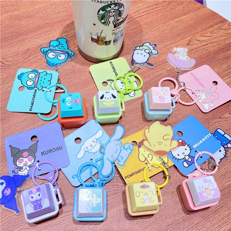 Official Hello Kitty Music Wooden Fish Fidget Keychain Press Button Sound Relief Plush Doll Pendant Cartoon Bag