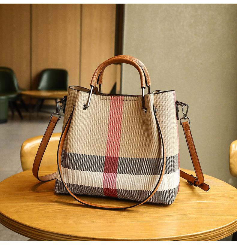 New Retro Plaid Patchwork Bucket Handbag