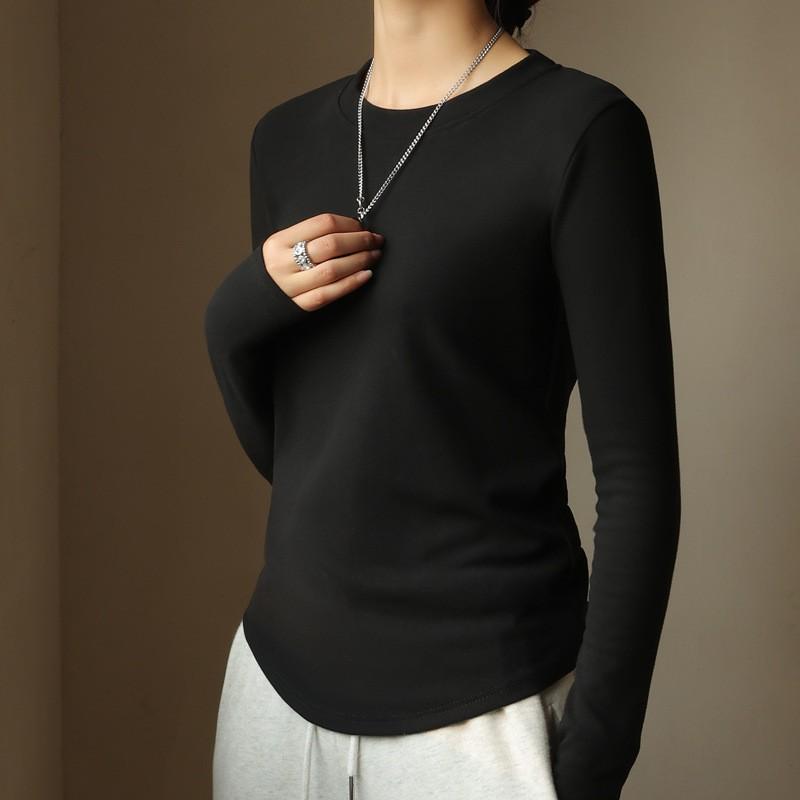 Womens Winter Thermal Base Layer Top Slim Fit Round Neck Long Sleeve T-Shirt Soft Stretch Cotton Blend