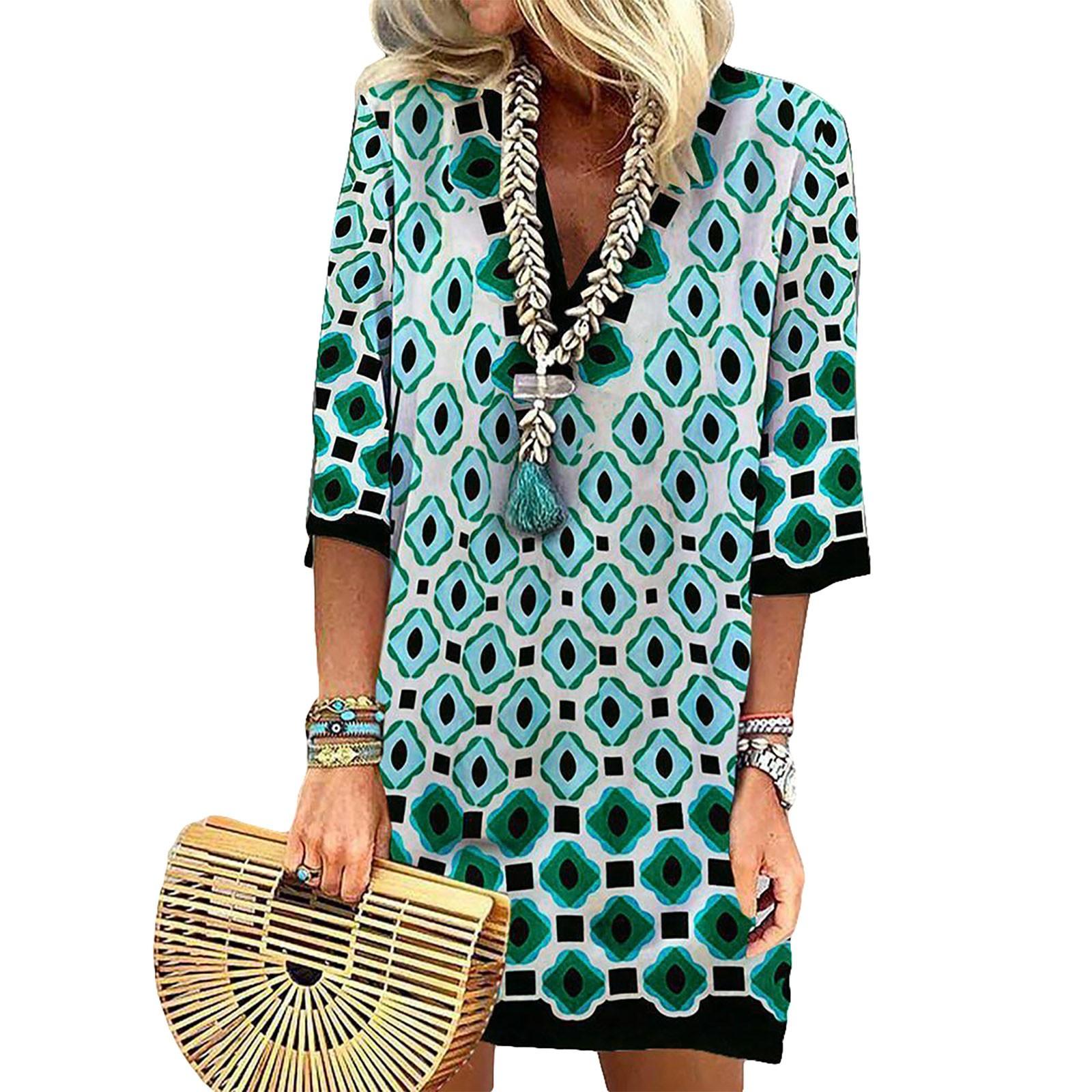 

Женская повседневная модная хлопково-льняная женская рубашка с коротким рукавом и принтом L циан