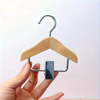 3PCS Mini Wooden Clothes Hangers with Stainless Steel Clips - Pet Apparel & Accessories Hanging Storage Rack, Polished Finish, Space-Saving Design
