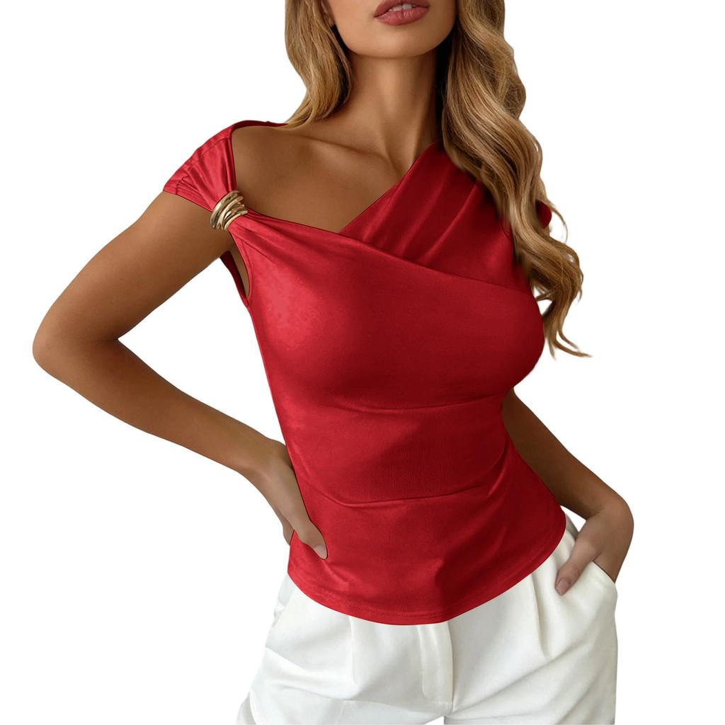 Women Asymmetric One Shoulder Top Slim Fit Sleeveless Blouse Office Wear Stylish Workwear Vest Shirt