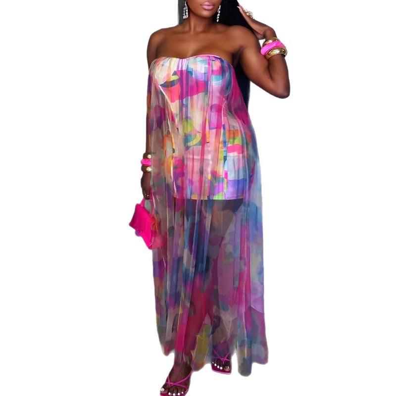 

S11009 Sexy perspective elastic mesh stitching hip-wrapped slim dress S белый