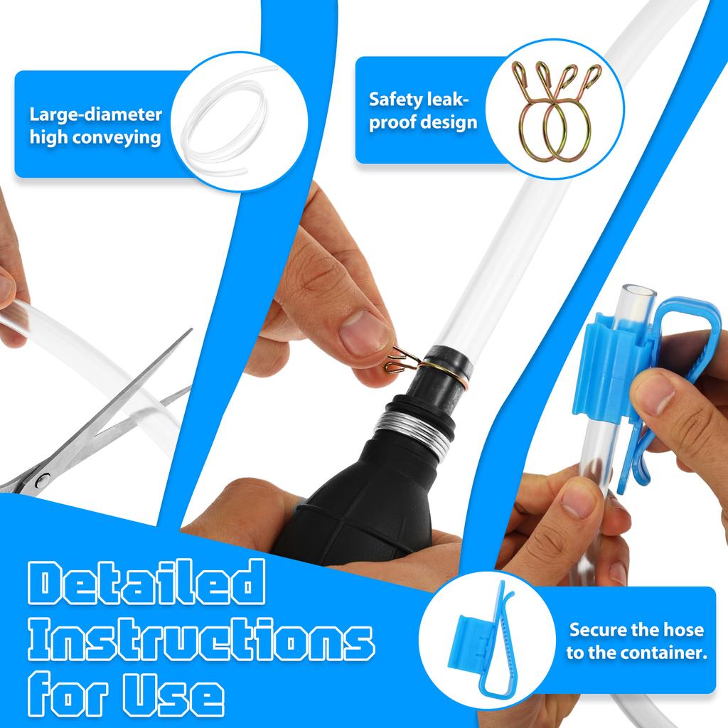 Hand Fuel Pump Car Gas Oil Siphon Transfer Pump Kit with 1.5m in/out Hose for Liquid Gasoline Tuning Fuel Diesel Transfer