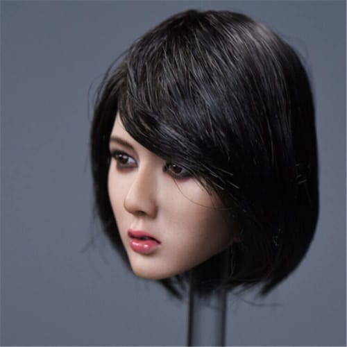 1/6 Asian Beautiful Woman Head with Black Short Hair Carving Model Fits 12 Inch Action Figure Body