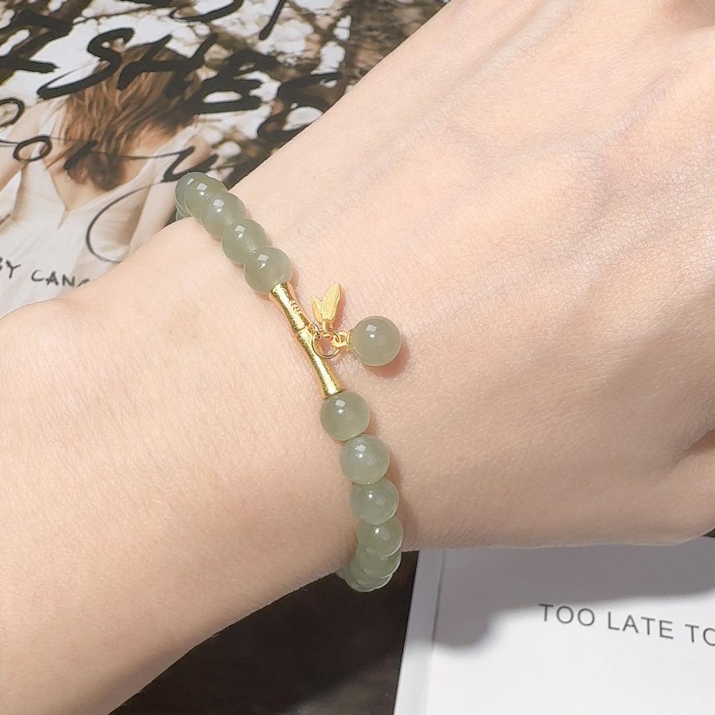High Quality S925 Sterling Silver Natural Hetian Jade Blue Water Jadeite Beaded Temperament Simple Bracelet Women