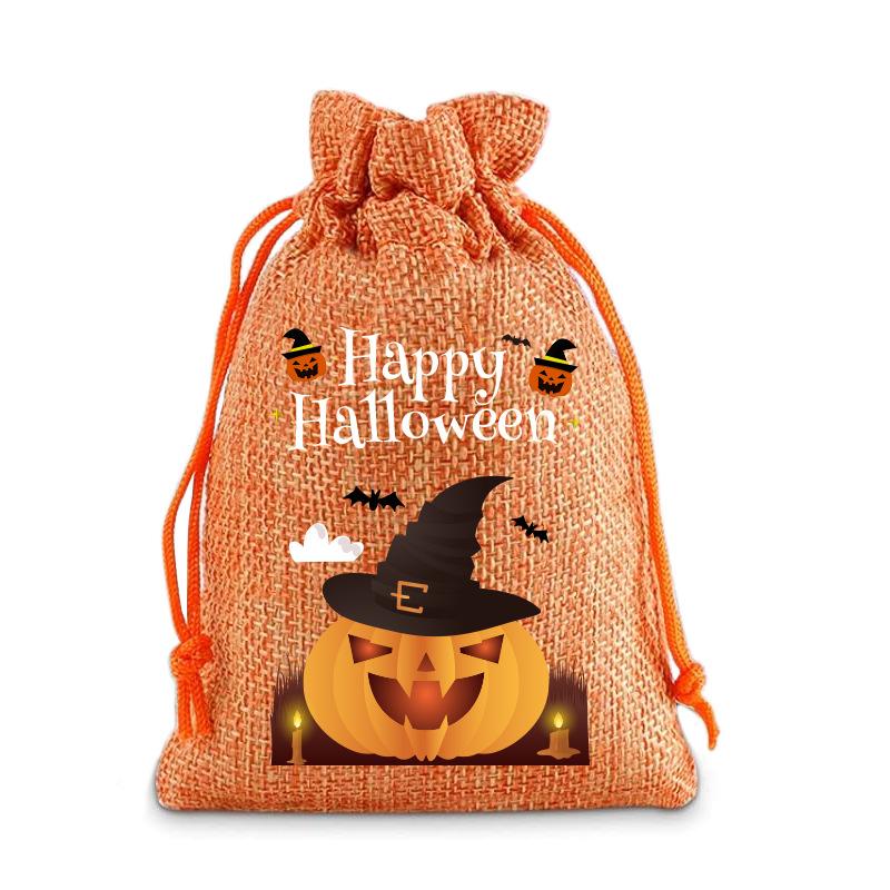 Halloween Kinder Zuckertüte Kürbis Geist Leinen Bündel Mundbeutel Geschenktüte Kordelzug Süßigkeitentasche Lager