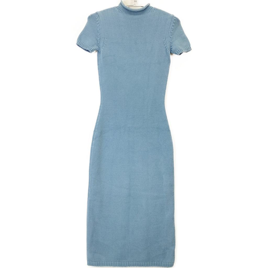 RalphLauren PURPLE LABEL Blue knit high neck short sleeve dress dress XS blueUsed