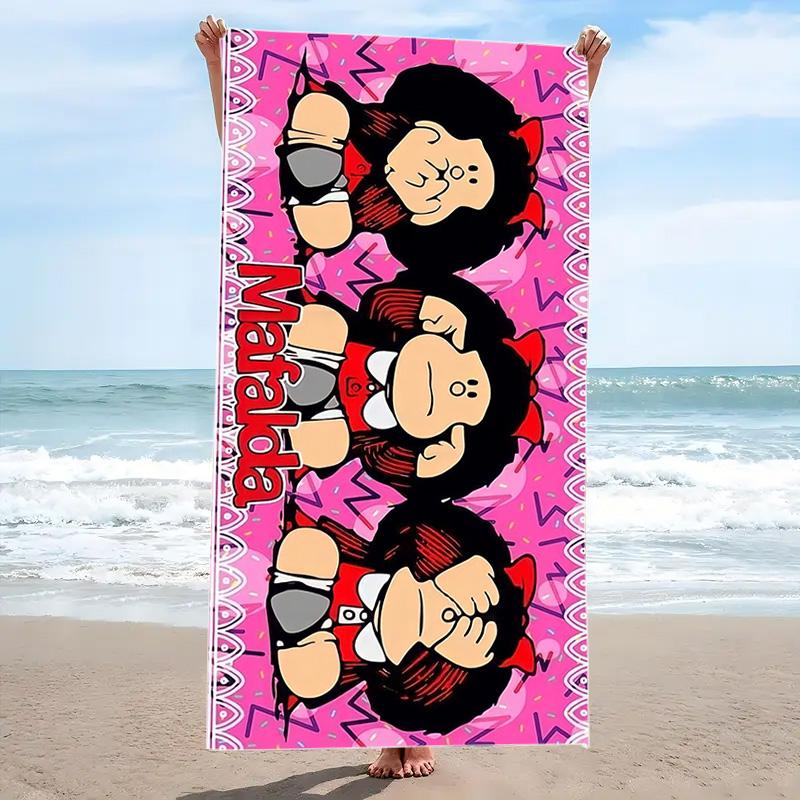 Mafalda Cartoon Print Beach Towel, Large Soft Quick Dry Towel for Beach Camping Swimming