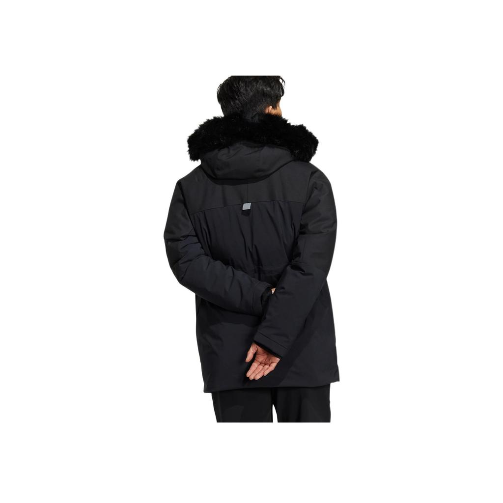 Adidas Fur Hood Down Packable Solid Color Logo Zip-Up Hooded Down Jacket Unisex Jackets Black HR5232