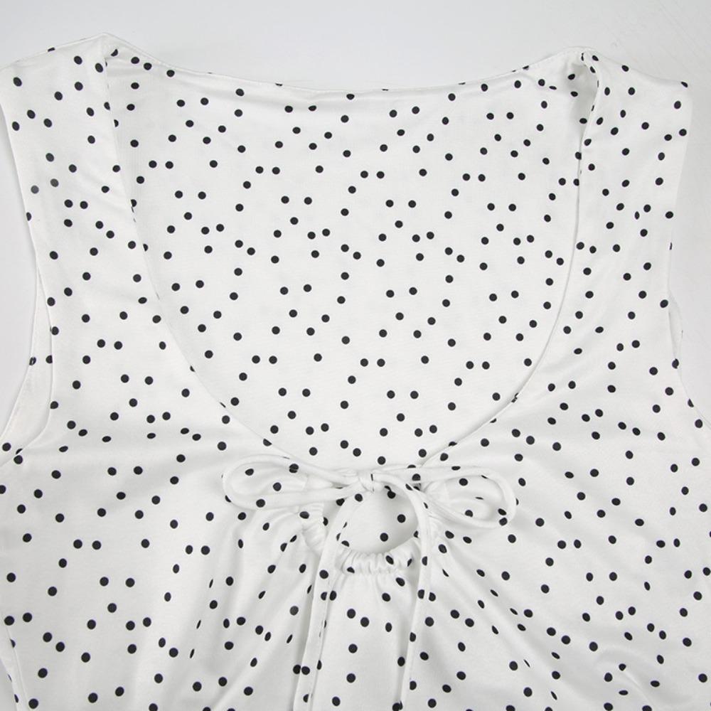 Korean Style Sleeveless Crop Top Round Dot Women Camisole Stylish Lace Up Vest Top  Female