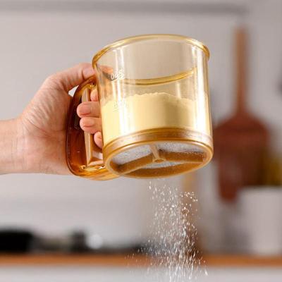 1 Pieza Herramientas de Horneado Antiadherentes Tamizador de Harina Semiautomático Transparente Con Diseño de Pulsación Manual Colador de Cocina Tamiz de Harina