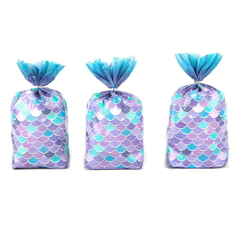 25Pcs Mermaid Party Gift Bags Candy Biscuit Packing Bag Mermaid Tail Treat Bag For Guest Girl Birthday Supplies Baby Shower
