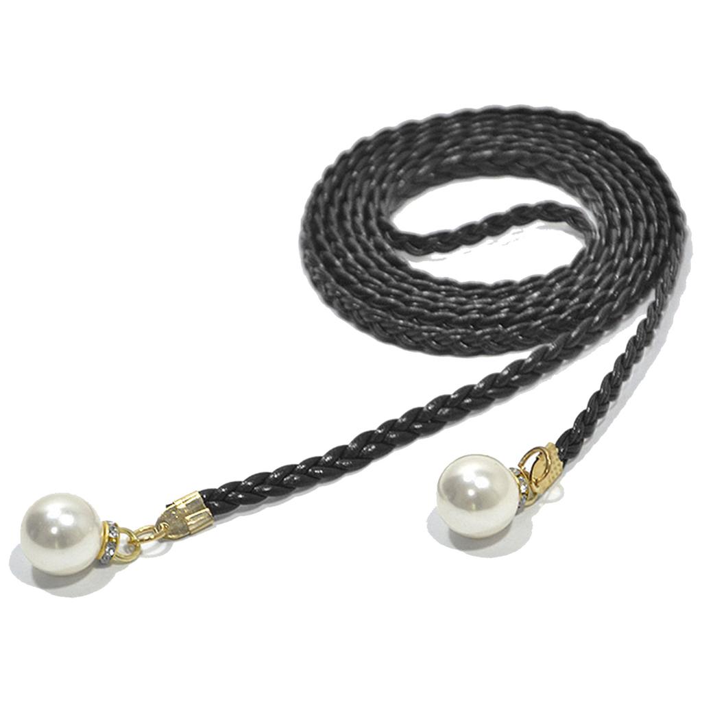 Women Belt Casual Pearl Buckle Decor Woven Thin Waist Rope with Dress 140cm Fashion Accessories for Ladies