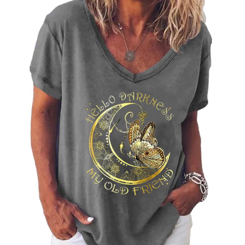 

Модные весенние блузки с принтом бабочек, футболки с коротким рукавом и V-образным вырезом, повседневные XS синий