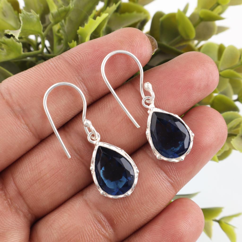 London Blue Topaz Jewelry, 925 Solid Sterling Silver Earrings, Handmade Gemstone Jewelry Earrings For Memorial Day