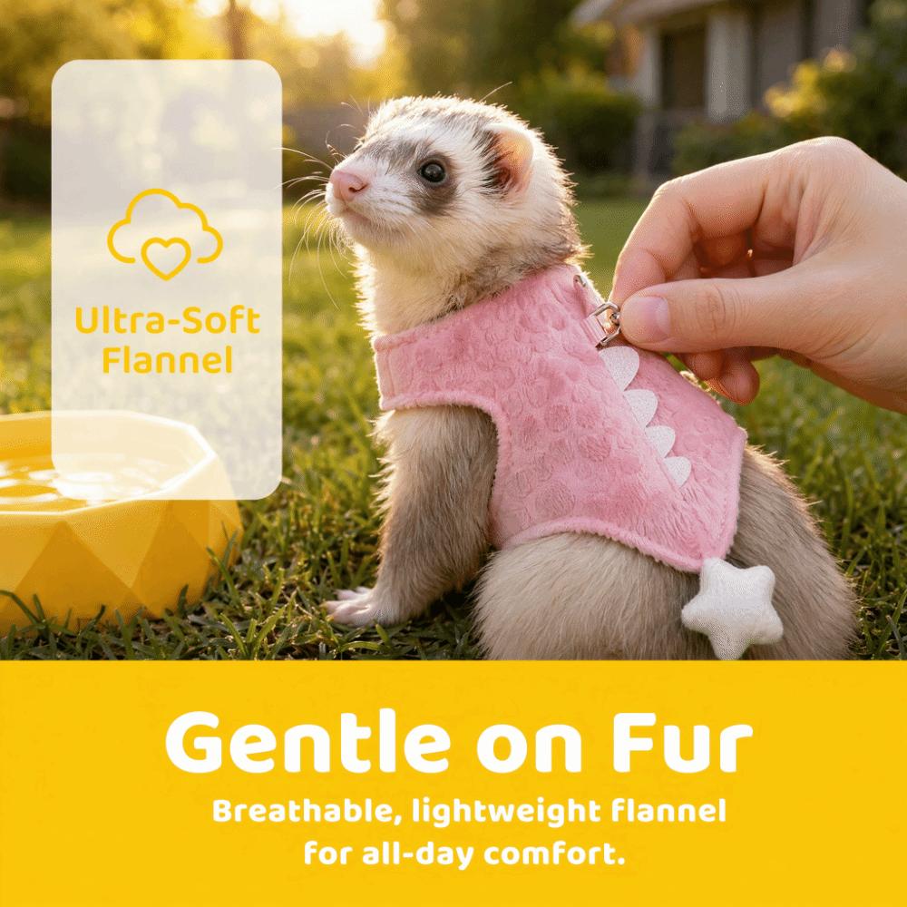 Cartoon Ferret Vest Harness Adjustable Dragon Design Small Pet Harness Leash with Bell Flannel Ferret Traction Rope Training