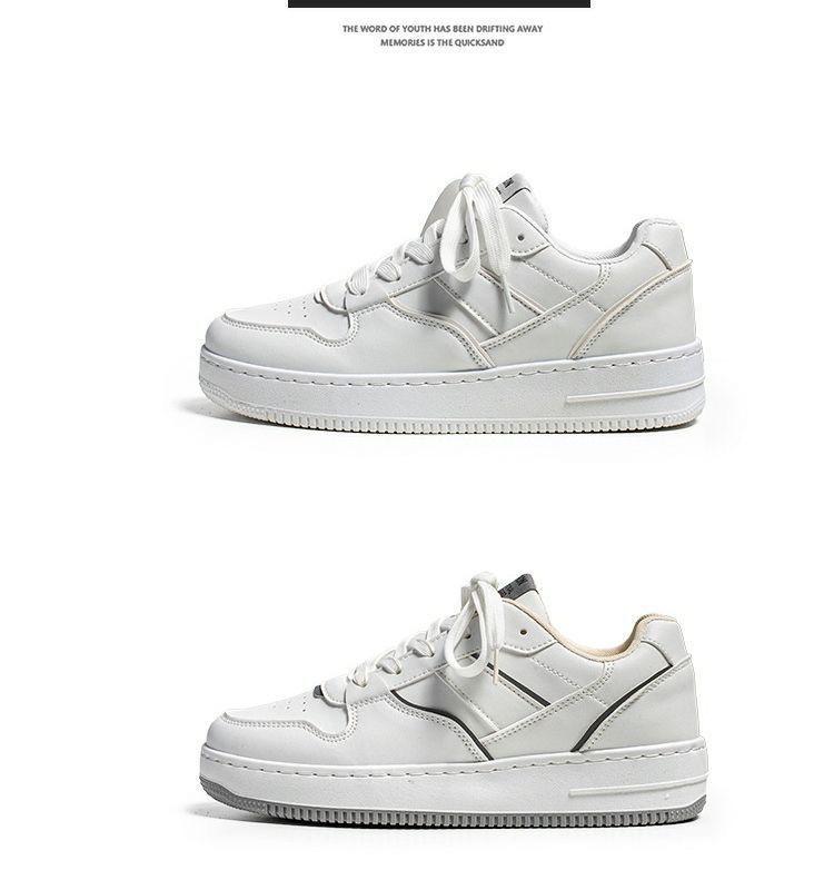 Men's Spring White Sneakers: Breathable, Trendy, Versatile Thick-Soled Skate Shoes