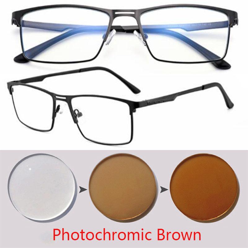 

0 -0.5 -0.75 До -6.0 Металева Повноцінна Рамка Сонцезахисні Фотохромні Квадратні Окуляри для Корекції Зору З Циліндричною Потужністю Myopia -6.0