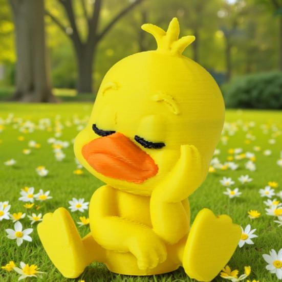 Funny Expression Decor 3D Printed Yellow Duck Figurine, Statue with Vivid Expressions, Modern Home Accent Cute Miniature Desktop Ornaments for Office