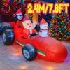 7.8FT/2.4M Inflatable Santa Claus Racing Car with Penguin and Snowman, Glowing Christmas Outdoor Yard Decor