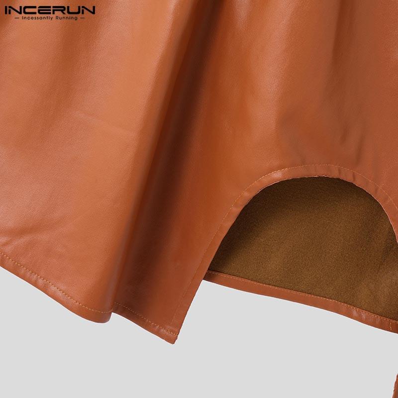 INCERUN Męskie bezrękawniki z wycięciami, ażurowe, codzienne, luźne, z PU skóry