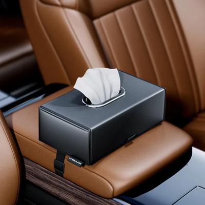 Leather Car Tissue Case, Magnetic Closure, Metal Throat Blocking, Headrest/Sun Visor, Interior Felt Design,