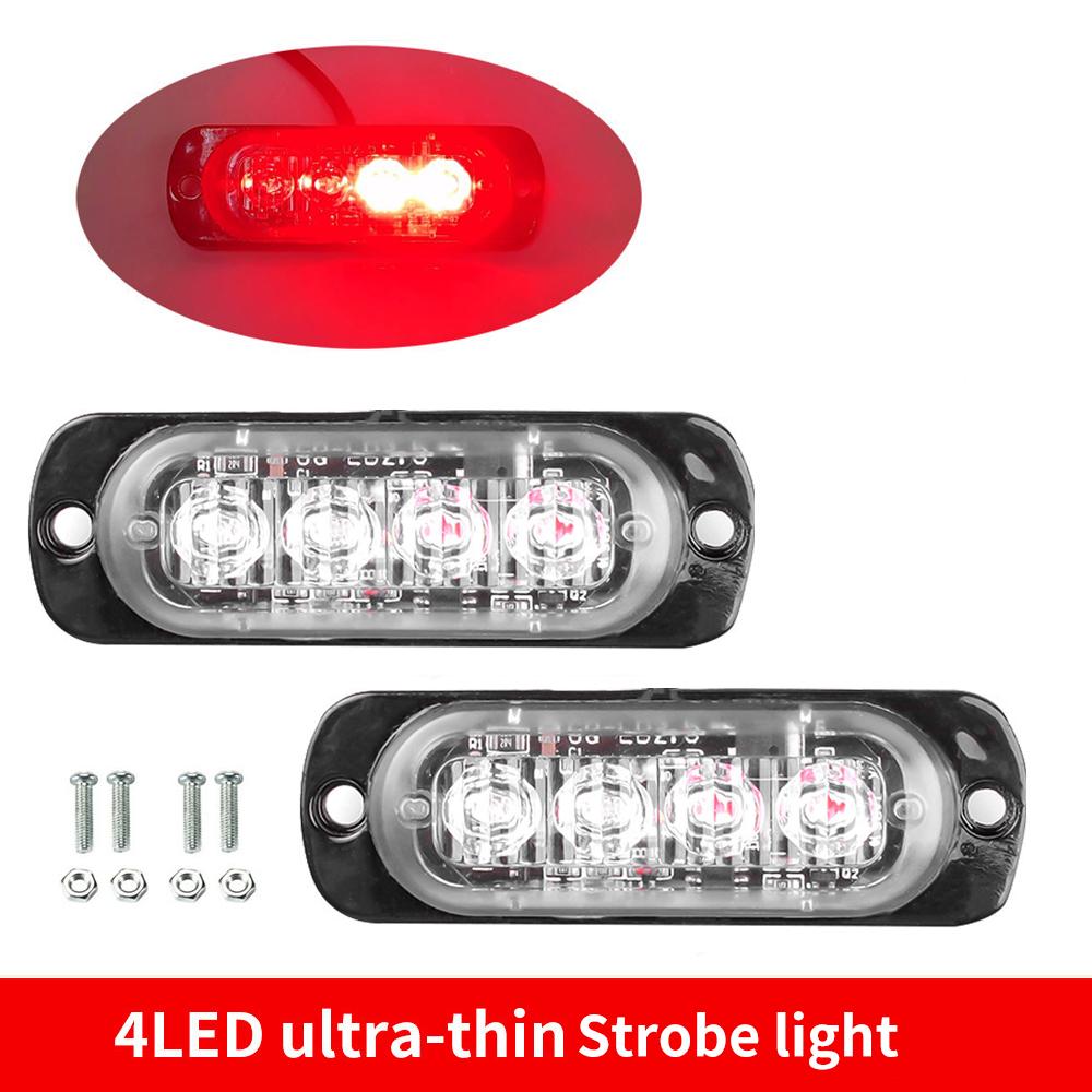 4 Led Strobe Side Warning Light Flashing Light Bar Car Truck Beacon Lamp Amber Yellow White Traffic Light 12V-24V Waterproof