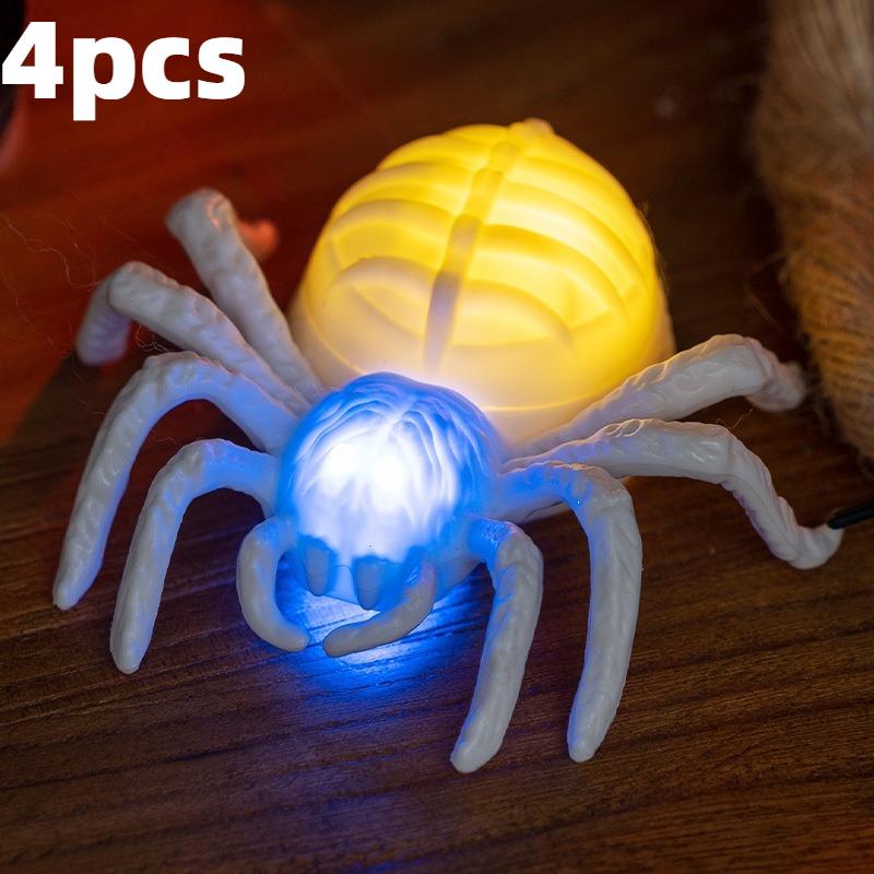 16pcs Halloween Light Up Spider Figurine, Realistic LED Glowing Spider Statue, Indoor & Outdoor Home Party Decorations