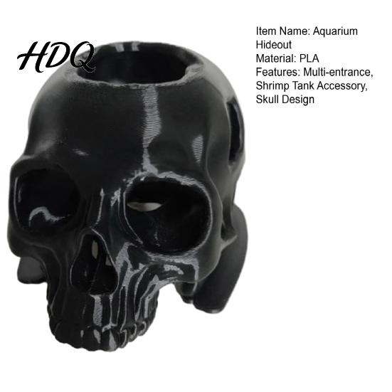 Acvariu Ascunzătoare Creveți Craniu Negru Ascunzătoare Acvariu Imprimată 3D Ascunzătoare Înfricoșătoare Accesoriu Pește Peșteră Intrări Multiple pentru Decor Mic Loc de Ascuns