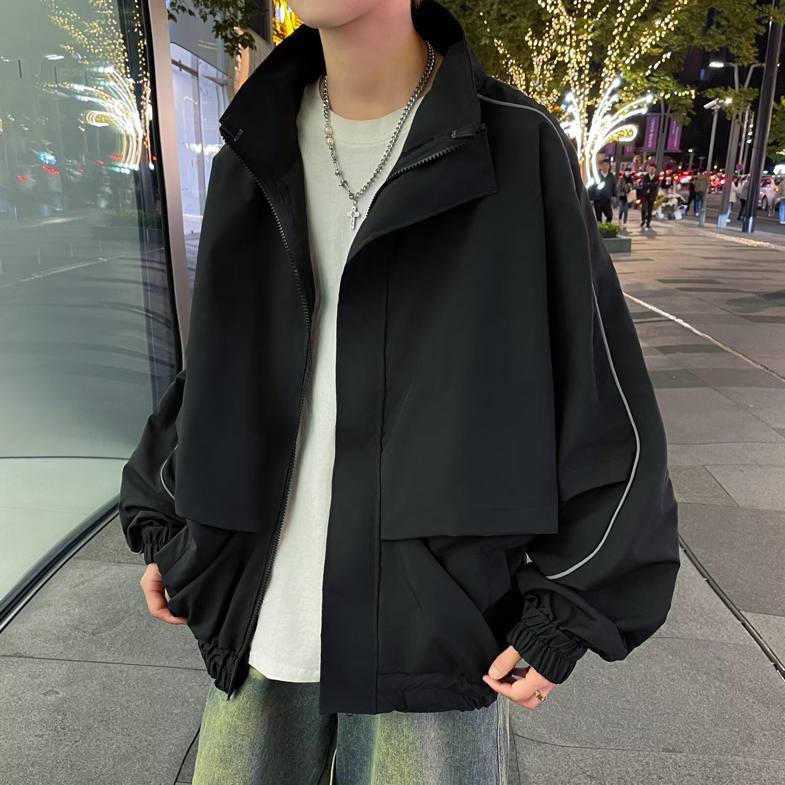 

Men s Trendy Stand Collar Windbreaker - Autumn/Winter Cool Casual Jacket Extra Large чорний