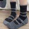 Socks Thickened Warm Wavy Pattern Wide Mouth Color-Blocking Mid-Tube Wool Socks Polka Dot Vintage Pile Stockings