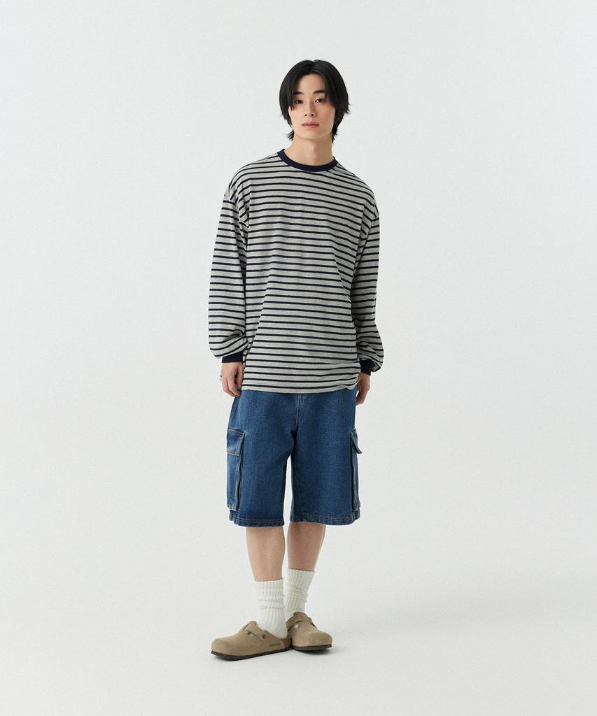 STENDS [M~4Xl] Striped Long Sleeve T-Shirt_Gray