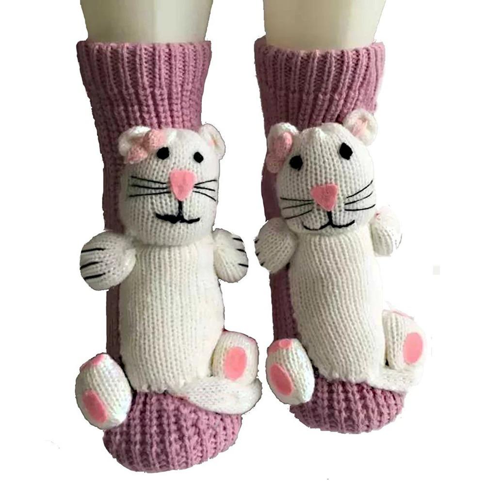 3D Knit Animal Socks Hand Crocheted Double Layer Novelty Floor Socks Anti-Sweat Breathable Winter Socks Christmas Gifts