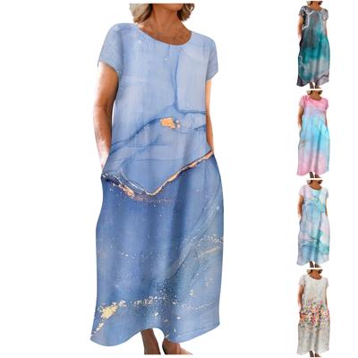 Fashion Women's Summer Round Neck Casual Fashion Printed Pullover Short Sleeve  Dress