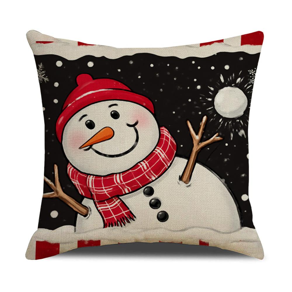 Christmas Snowman Printed Throw Pillow Cover Linen Christmas Sofa Decoration Bedroom Bedside Pillow Cover Cushion Cover