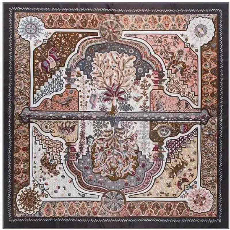 Luxury Brand Shawl 100% Twill Silk Scarf Floral Reflection Square Scarves Print Kerchief Woman Headband Shawl Wraps Hijab