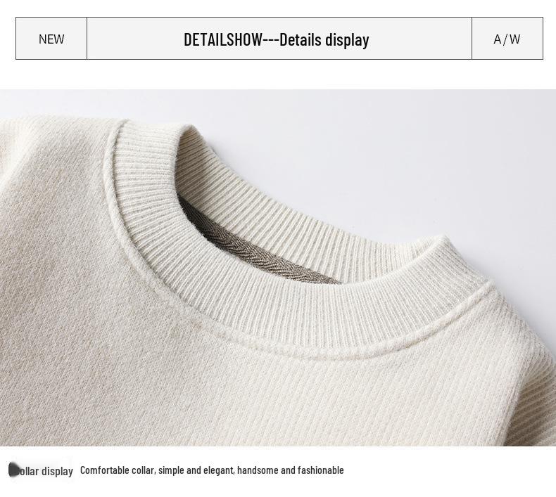 Men's Plus Velvet Warm Round Neck Hoodie Sweater - Autumn/Winter Long Sleeve Base Layer