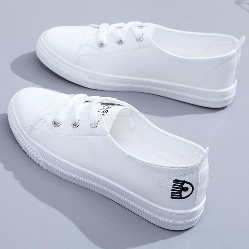 Leather white shoes women's 2025 spring new versatile flat bottom Internet celebrity two wear one pedal casual board shoes women's single shoes