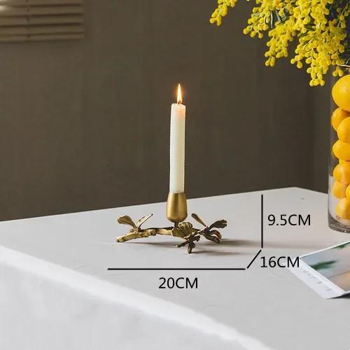 Złoty metalowy mosiężny świecznik, liście miłorzębu, styl europejski, starożytne rzemiosło na biurko, świeczniki do dekoracji domu
