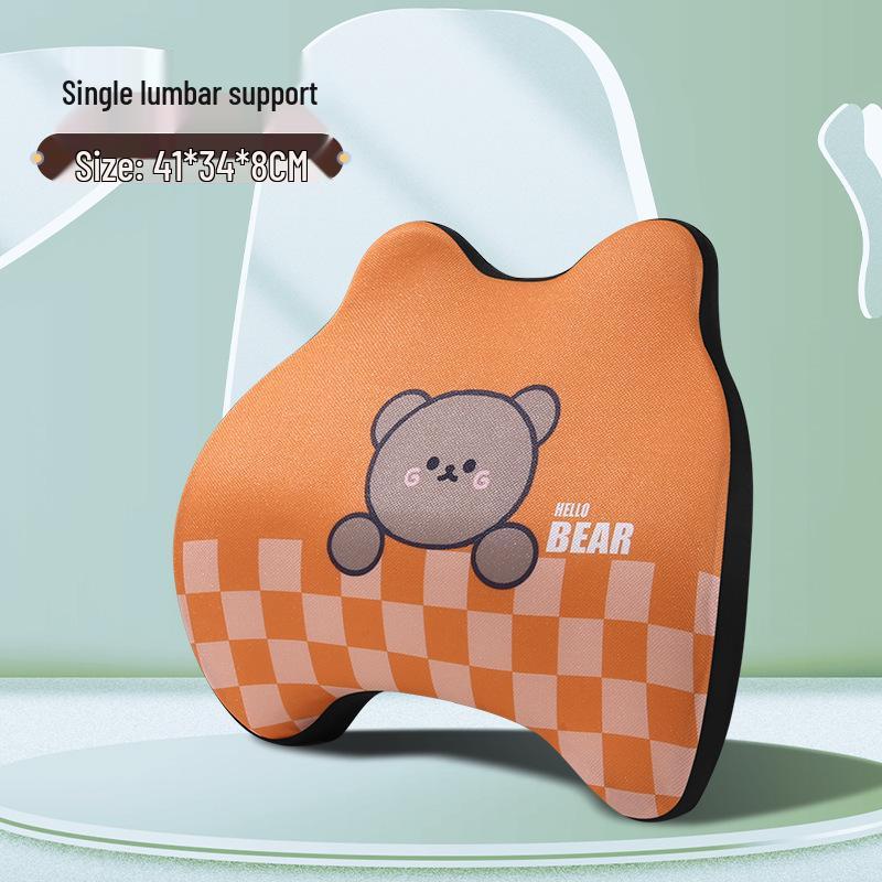 Cartoon Bear Memory Foam Lumbar & Headrest Pillow Set for Car