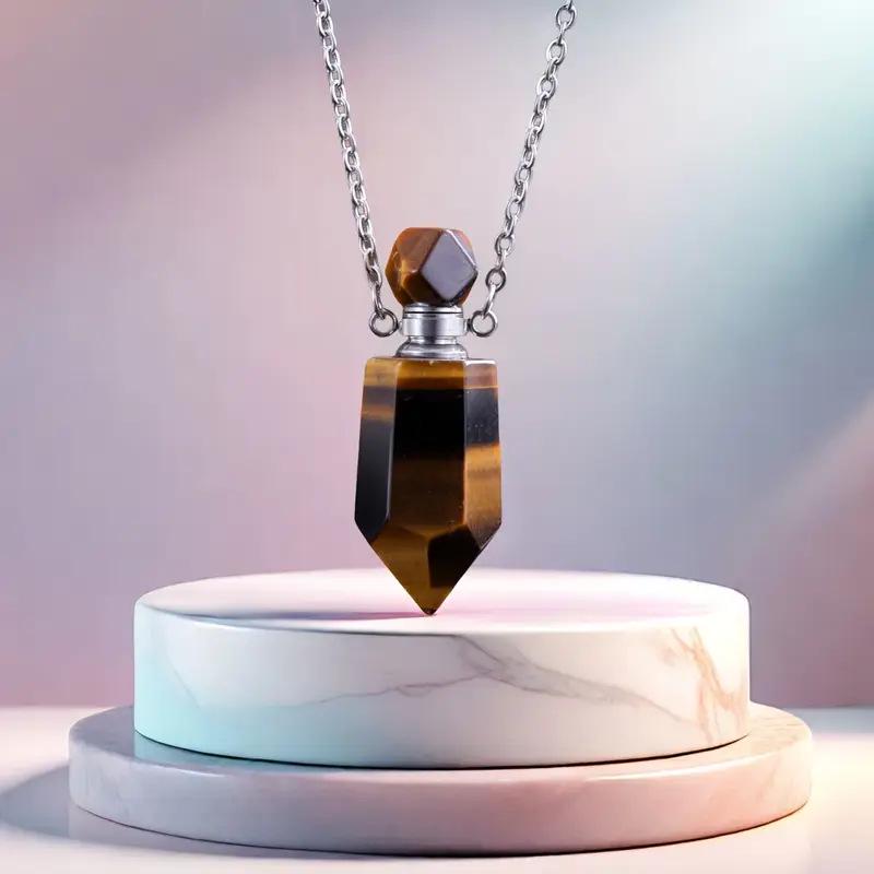 Hexagonal Amethyst Perfume Bottle Necklace for Aromatherapy