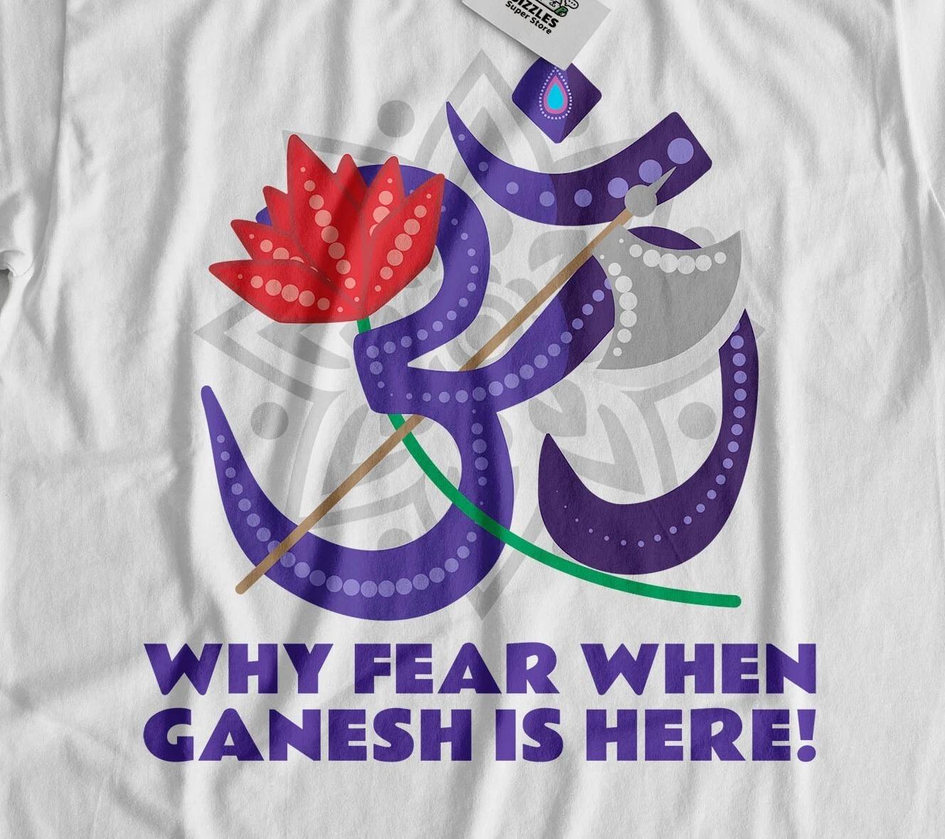 

Why Fear When Ganesh Is Here Unisex Funny Ganesh Indian God T-Shirt Hindi Gifts S