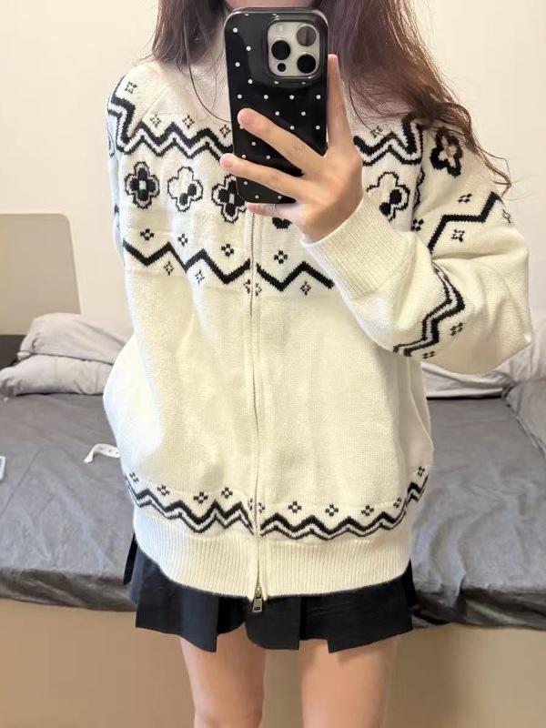 

Unisex Retro Fair Isle Knitted Sweater - Autumn/Winter Casual Pullover M білий