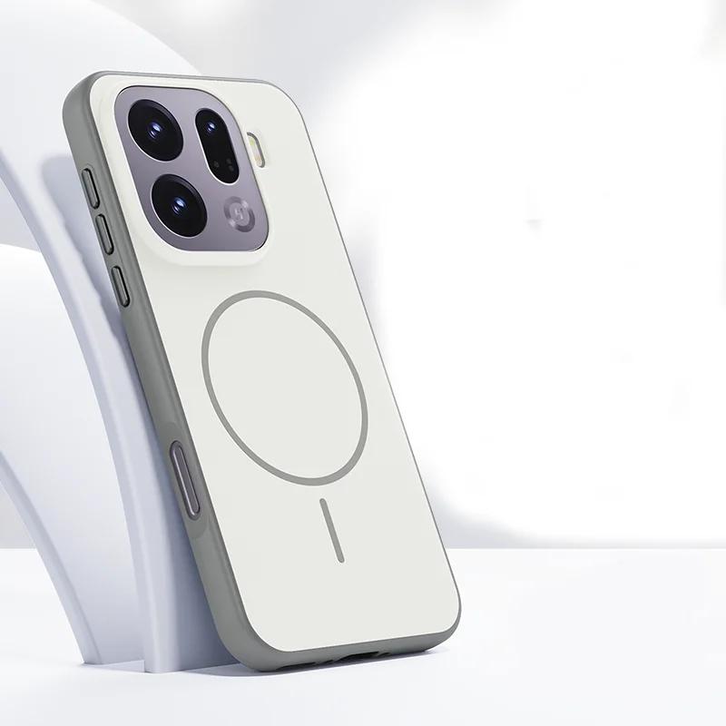 

Магнітний чохол для телефону OPPO Find X9/X9 pro, двоколірний, матовий, ПК + ТПУ, зі шкіряним відчуттям, металева кнопка, задня кришка OPPO Find X9 Pro сірий