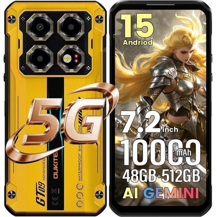 OUKITEL WP60 5G Telefon Tragbar Unzerbrechlich 48GB+512GB Bildschirm 7,2'' 120Hz 10000mAh 108MP Android 15 Telefon Dual-SIM/NFC Gelb