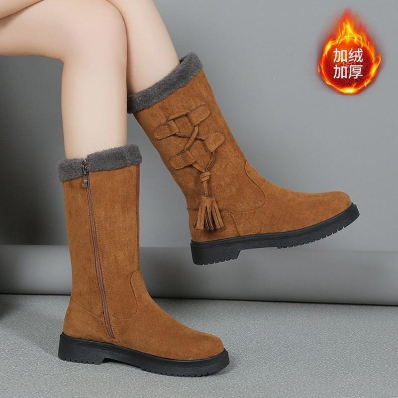 Winter new thick-soled velvet thickened snow boots for women, large size warm towel, medium boots, cotton shoes for women