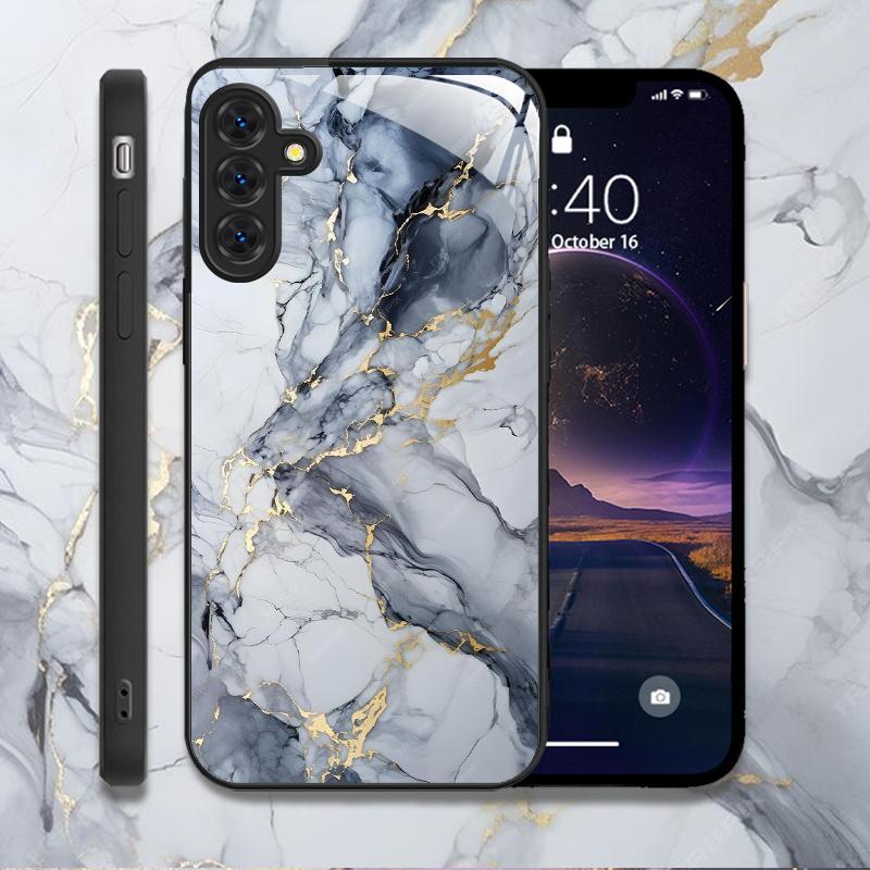 Custodia per Telefono in Vetro Temperato con Motivo Marmo di Lusso per Samsung A35 A55 A54 A13 A03 A15 A25 A71 4G 5G Cover Protettive Rigide Antiurto